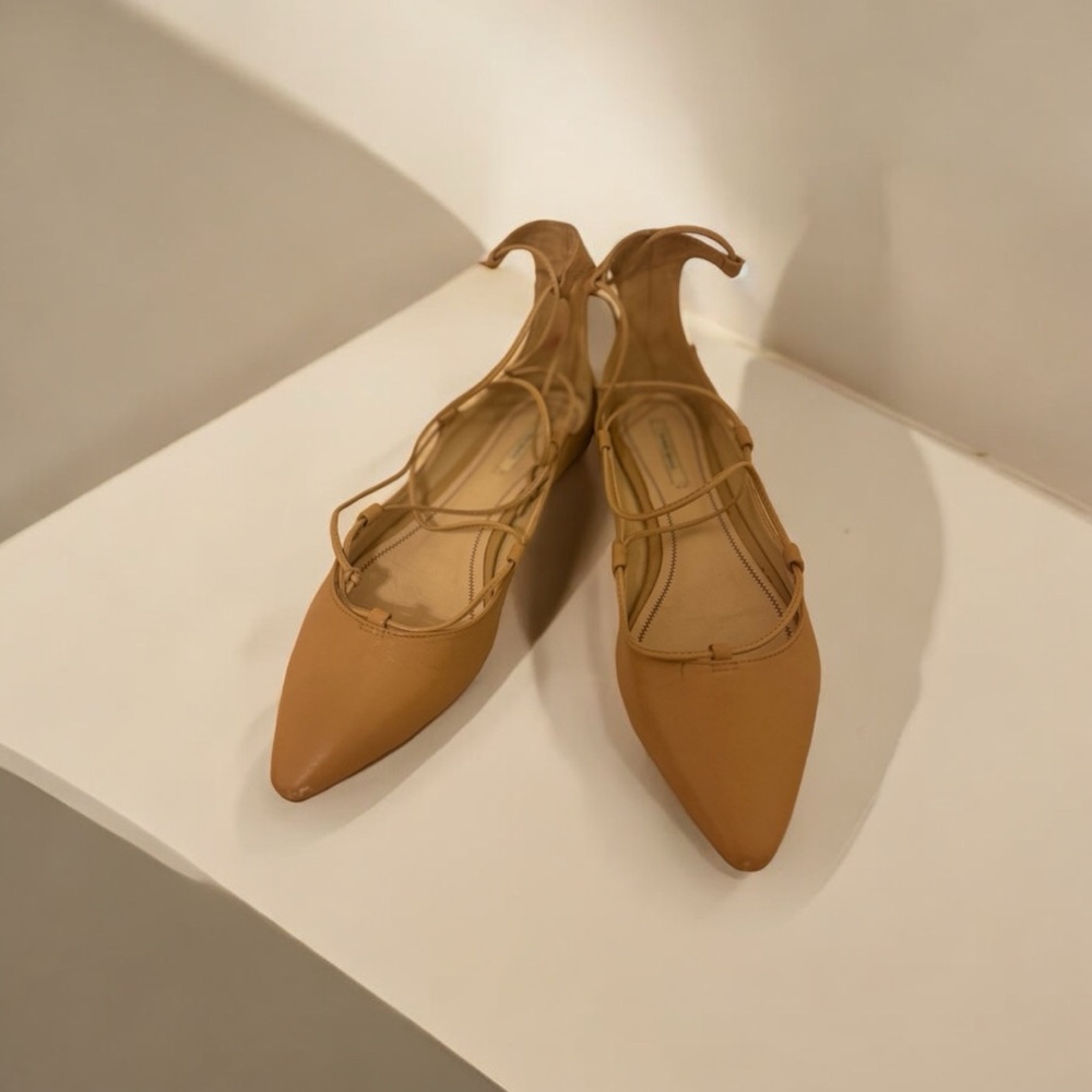 Zara Lace-Up Ballet Flats | Chic Tan Nude | Worn Once EU 37